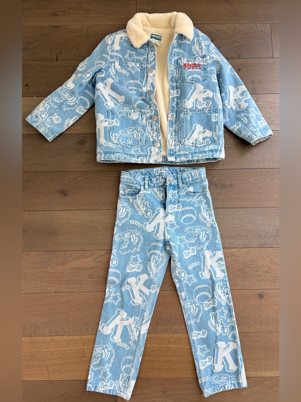 Kenzo Light Blue Denim Logo Print Jacket and Jeans Set